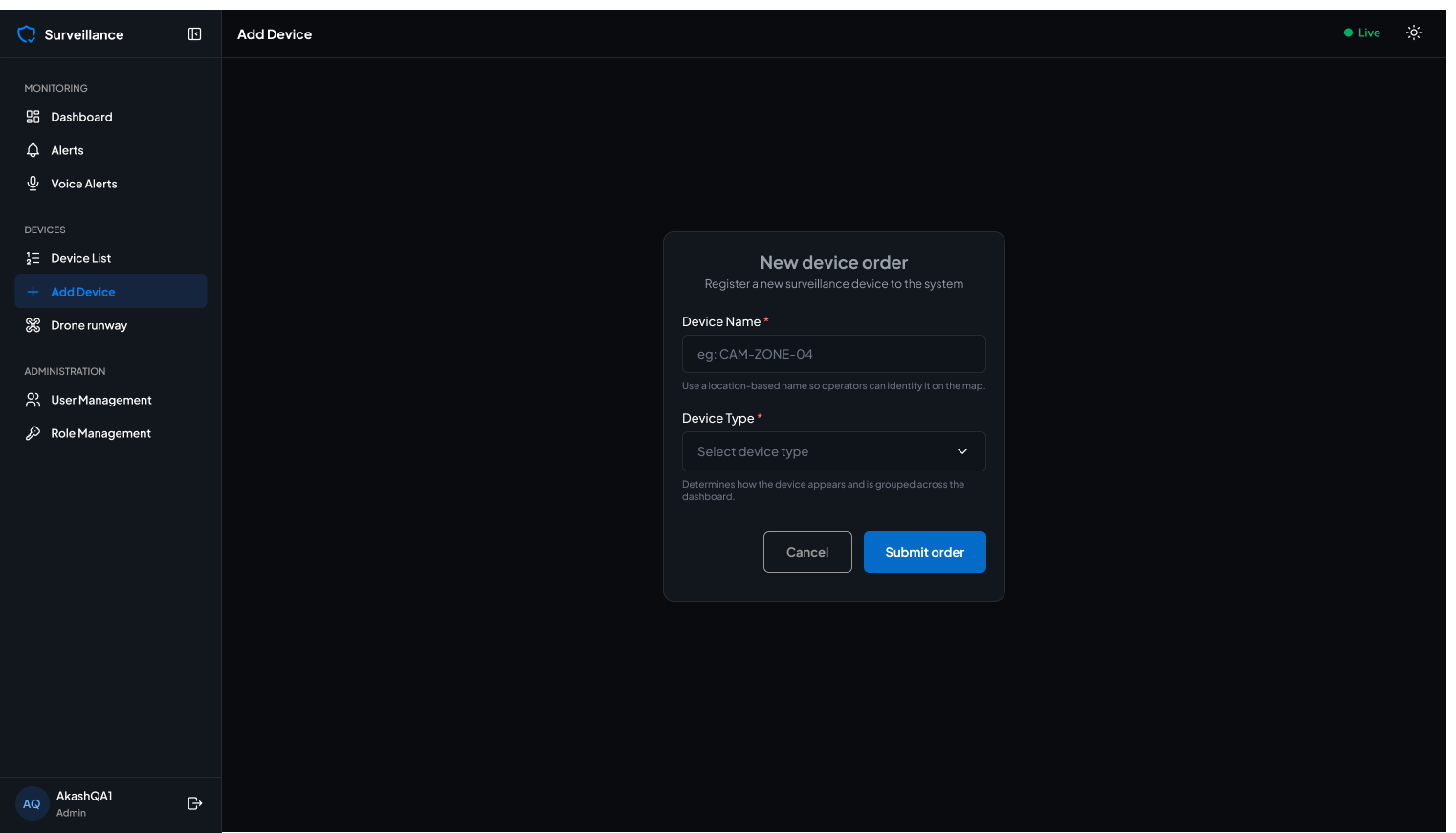 Redesigned add device screen