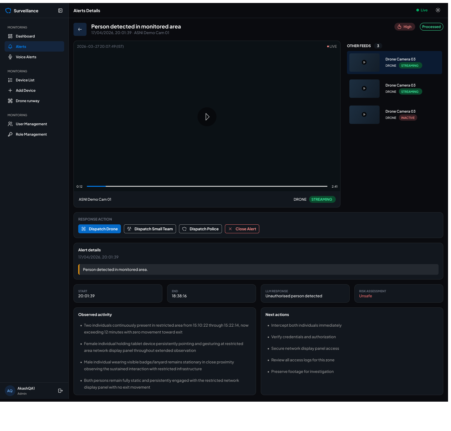 New alert details screen with response actions