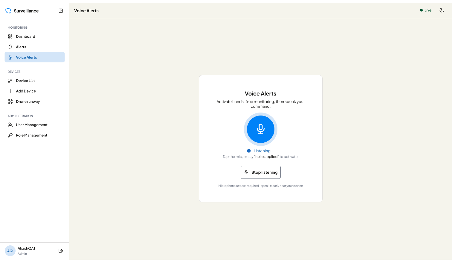 New voice alerts light mode screen