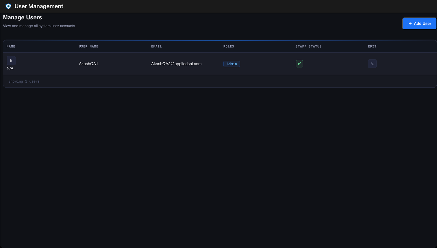 Original manage user table with fragmented form structure
